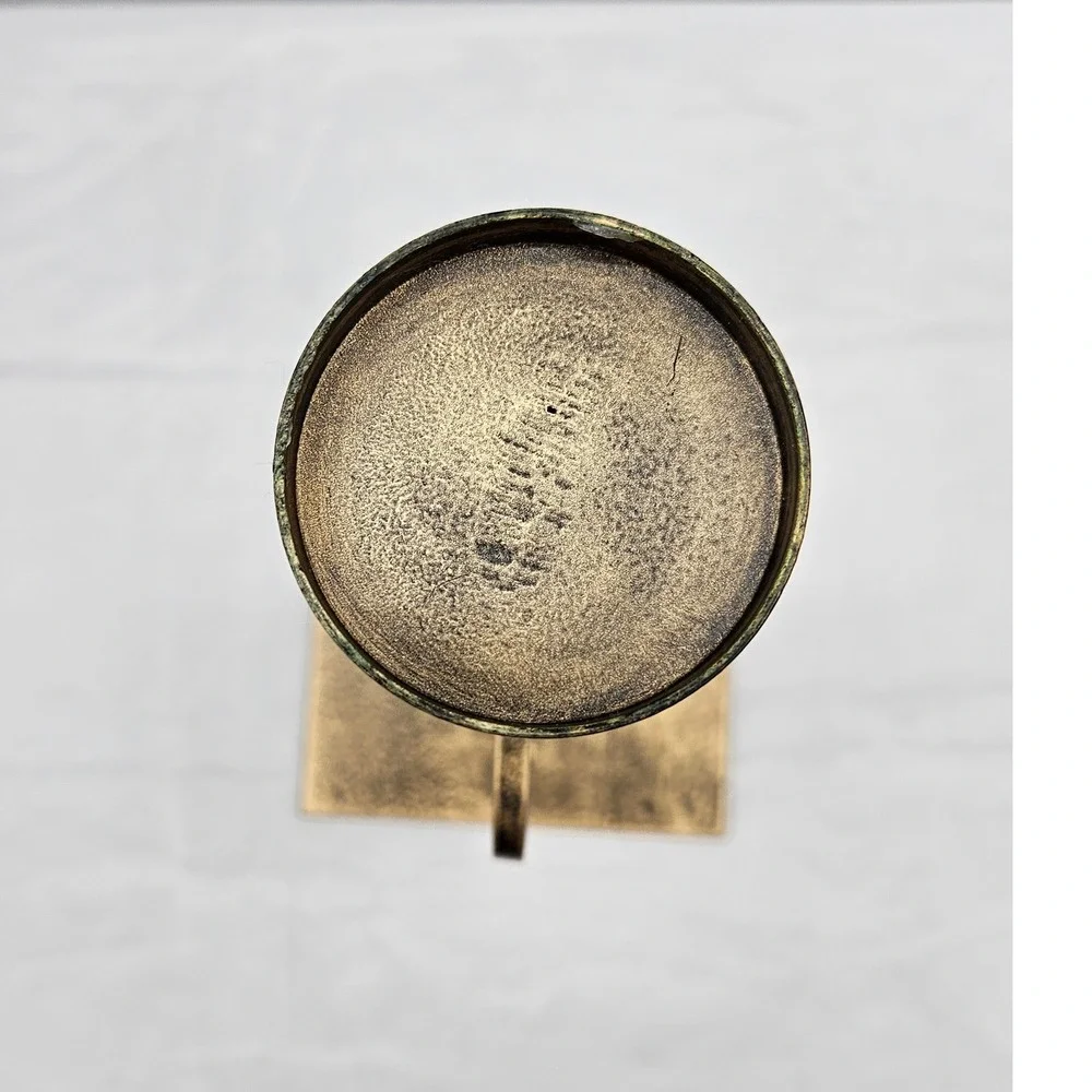 Vintage Style Bronze Metal Scrollwork Pillar Candle Holder 9.5 Inch Centerpiece